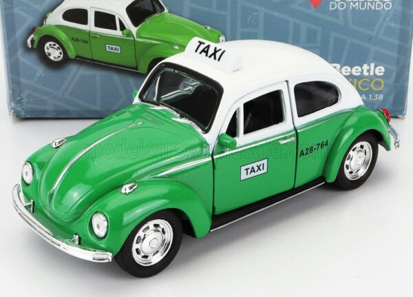 WELLY 1/38 VOLKSWAGEN | BEETLE MAGGIOLINO TAXI MEXICO 1969 - DAMAGE CARD BOX | GREEN WHITE