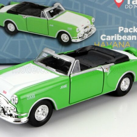 WELLY 1/38 PACKARD | CARIBEAN CABRIOLET TAXI HAVANA CUBA 1953 - DAMAGE CARD BOX | GREEN WHITE