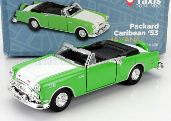 WELLY 1/38 PACKARD | CARIBEAN CABRIOLET TAXI HAVANA CUBA 1953 - DAMAGE CARD BOX | GREEN WHITE