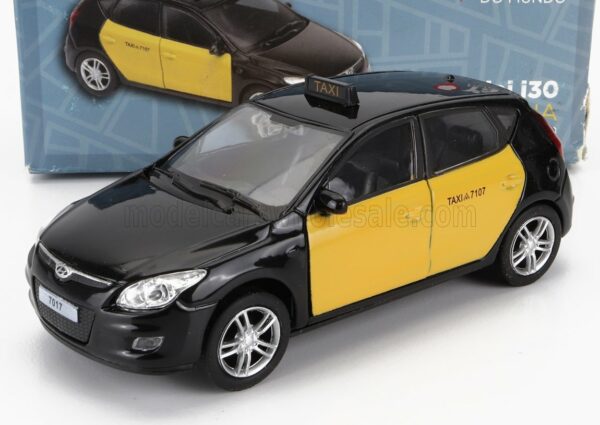 WELLY 1/38 HYUNDAI | i30 TAXI BARCELLONA SPAIN 2007 - DAMAGE CARD BOX | BLACK YELLOW