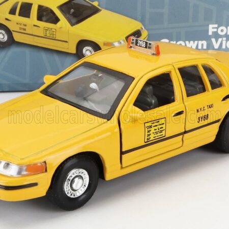 WELLY 1/38 FORD USA | CROWN VICTORIA TAXI NEW YORK USA 1999 - DAMAGE CARD BOX | YELLOW