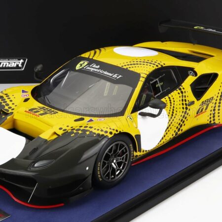 LOOKSMART 1/18 FERRARI | 488 GT MODIFICATA CLUB COMPETIZIONI GT 2020 - CON VETRINA - WITH SHOWCASE | YELLOW GLOSS GREY