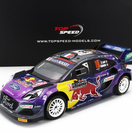 TRUESCALE 1/18 FORD ENGLAND | PUMA RALLY1 RED BULL TEAM FORD WORLD RALLY M-SPORT N 19 WINNER RALLY MONTECARLO 2022 S.LOEB - I.GALMICHE | PURPLE YELLOW BLACK