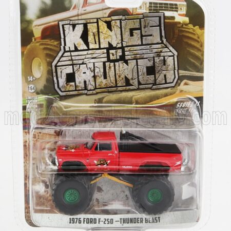 GREENLIGHT 1/64 FORD USA | F-250 PICK-UP BIGFOOT MONSTER TRUCK THUNDER BEAST 1976 - GREEN WHEELS | RED