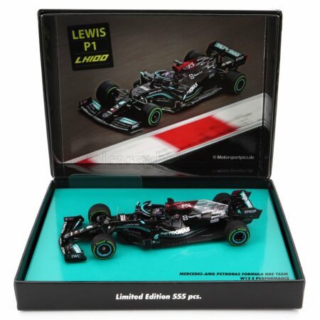 MINICHAMPS 1/43 MERCEDES GP | F1  W12 MERCEDES M12 EQ POWER+ TEAM AMG PETRONAS MOTORSPORT FORMULA ONE N 44 WINNER SOTCHI RUSSIAN GP 2021 LEWIS HAMILTON - 100th VICTORY F1 | BLACK GREEN