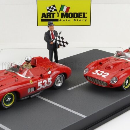 ART-MODEL 1/43 FERRARI | DIORAMA SET 2X 315S SPIDER sn0684 N 535 WINNER MILLE MIGLIA 1957 P.TARUFFI + N 532 2nd MILLE MIGLIA 1957 W.VON TRIPS | RED