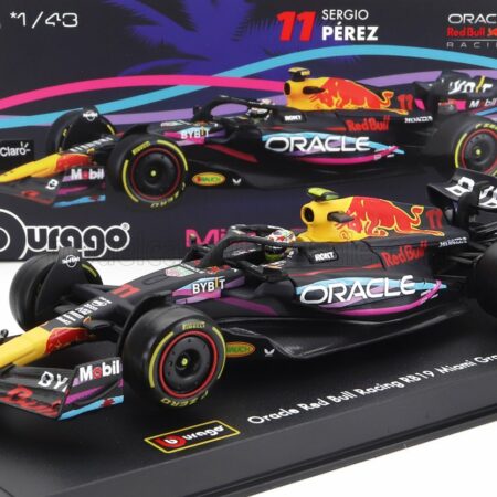 BURAGO 1/43 RED BULL | F1  RB19 TEAM ORACLE RED BULL RACING N 11 2nd MIAMI GP 2023 SERGIO PEREZ - WITH HELMET AND PLASTIC SHOWCASE | MATT BLUE