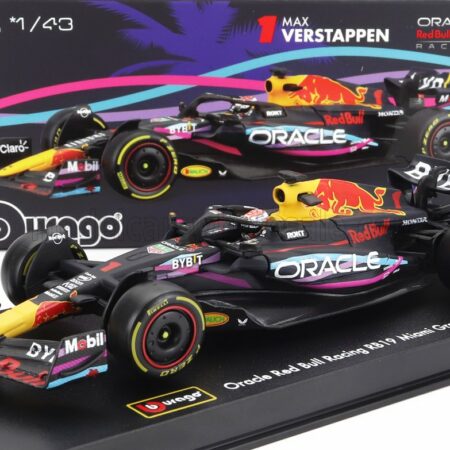 BURAGO 1/43 RED BULL | F1  RB19 TEAM ORACLE RED BULL RACING N 1 F1  RB19 TEAM ORACLE RED BULL RACING N 1 WORLD CHAMPION WINNER MIAMI GP 2023 MAX VERSTAPPEN - WITH HELMET AND PLASTIC SHOWCASE | MATT BLUE