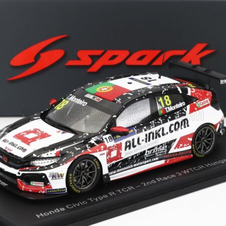 SPARK-MODEL 1/43 HONDA | CIVIC TYPE R TCR TEAM MUNNICH MOTOTRSPORT N 18 2nd RACE 3 HUNGARORING WTCR 2020 TIAGO MONTEIRO | WHITE BLACK RED