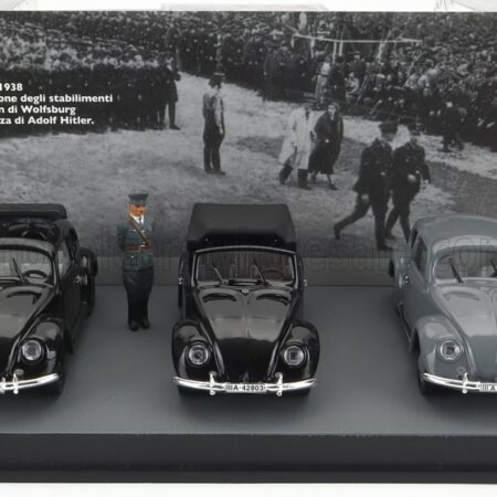 RIO-MODELS 1/43 VOLKSWAGEN | SET 3X BEETLE KAFER KDF-WAGENS PRESENTATION 26-MAY-1938 | BLACK GREY