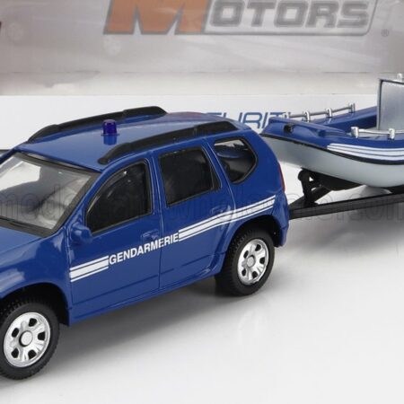 MONDOMOTORS 1/43 DACIA | DUSTER GENDARMERIE CON CARRELLO E GOMMONE 2020 - TRAILER AND MOTORBOAT | BLUE