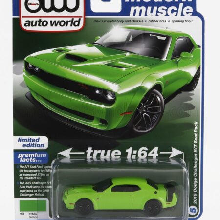 AUTOWORLD 1/64 DODGE | CHALLENGER R/T SCAT PACK COUPE 2019 | GREEN BLACK