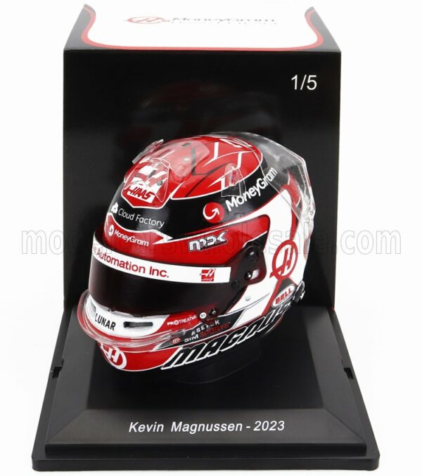 SPARK-MODEL 1/5 BELL HELMET | F1  CASCO HELMET HAAS FW23 TEAM MONEYGRAM HAAS N 20 SEASON 2023 KEVIN MAGNUSSEN | RED WHITE BLACK