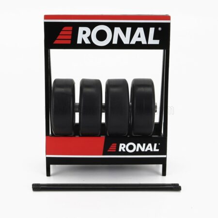 IXO-MODELS 1/18 ACCESSORIES | CAVALLETTO SUPPORTO 4X PNEUMATICI RONAL - METAL RACK WITH 4X TYRES | BLACK SILVER