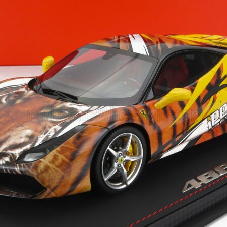 BBR-MODELS 1/18 FERRARI | 458 GTB IPE TIGER 2021 - CON VETRINA - WITH SHOWCASE | YELLOW ORANGE BLACK