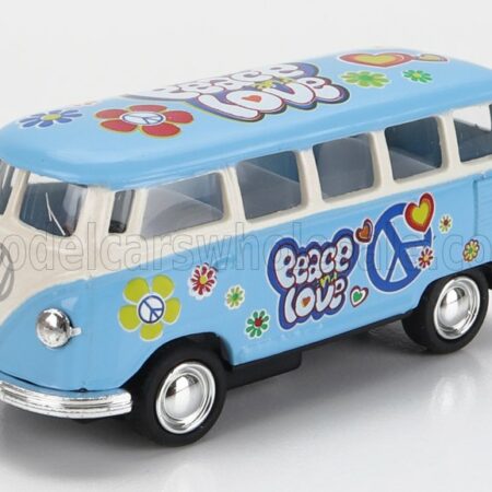 KINSMART 1/64 VOLKSWAGEN | T1 SAMBA MINIBUS FLOWER 1962 - WITHOUT BOX | LIGHT BLUE