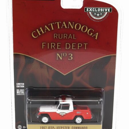 GREENLIGHT 1/64 JEEP | COMMANDO JEEPSTER PICK-UP FIRE ENGINE 1967 | ORANGE WHITE