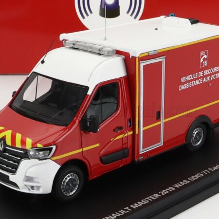 ALERTE 1/43 RENAULT | MASTER VAN WAS SDIS 77 VEHICULE DE SECOURS ET D'ASSISTANCE AUX VICTIMES AMBULANCE SAPEURS POMPIER 2019 | RED WHITE YELLOW