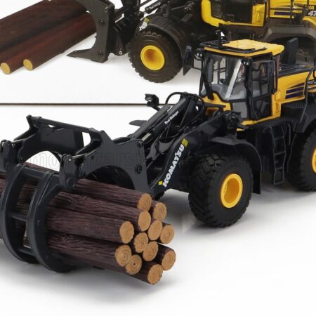 UNIVERSAL HOBBIES 1/50 KOMATSU | WA475-10 RUSPA GOMMATA - SCRAPER TRACTOR WITH WOOD GRAPPLE | YELLOW BLACK