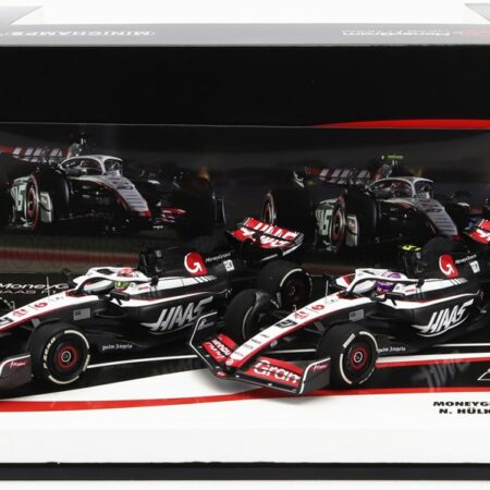 MINICHAMPS 1/43 HAAS | F1  SET 2X FW23 TEAM MONEYGRAM HAAS N 20 SEASON 2023 KEVIN MAGNUSSEN + N 27 SEASON 2023 NICO HULKENBERG | WHITE BLACK RED