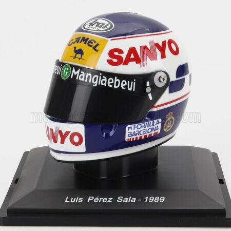 EDICOLA 1/5 HELMET | F1  CASCO - MINARDI M189 N 24 SEASON 1989 LUIS PEREZ SALA | WHITE BLUE YELLOW