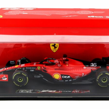 BURAGO 1/18 FERRARI | F1  SF-23 TEAM SCUDERIA FERRARI N 16 SEASON 2023 CHARLES LECLERC - CON VETRINA - WITH SHOWCASE - EXCLUSIVE CARMODEL | RED BLACK