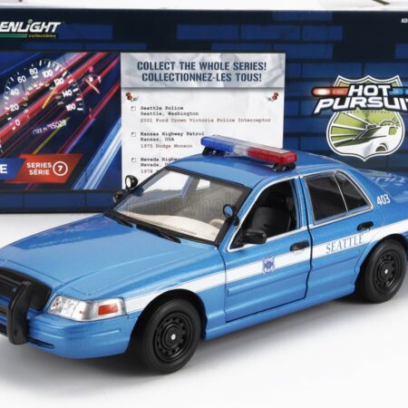 GREENLIGHT 1/24 FORD USA | CROWN VICTORIA POLICE INTERCEPTOR SEATTLE 2001 | BLUE WHITE