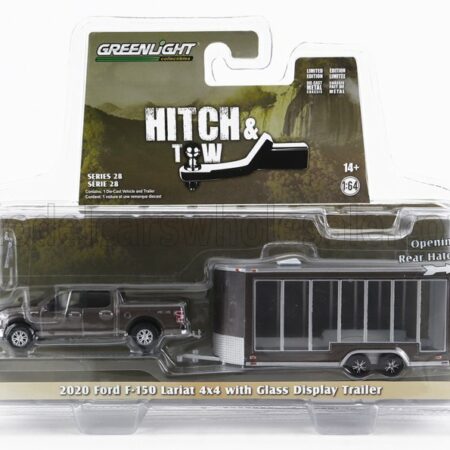 GREENLIGHT 1/64 FORD USA | F-150 PICK-UP LARIAT 4x4 2020 WITH GLASS DISPLAY TRAILER | GREY