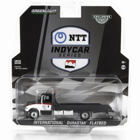 GREENLIGHT 1/64 INTERNATIONAL | DURASTAR 4400 FLATBED TRUCK CARRO ATTREZZI NTT INDYCAR SERIES - WRECKER ROAD SERVICE 2023 | WHITE BLACK