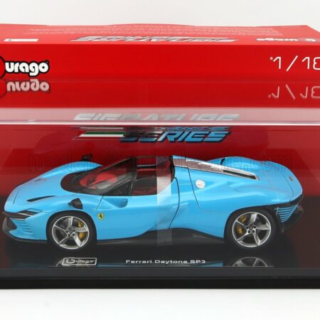 BURAGO 1/18 FERRARI | DAYTONA SP3 CLOSED ROOF 2022 - CON VETRINA - WITH SHOWCASE - EXCLUSIVE CARMODEL | MEDIUM BLUE