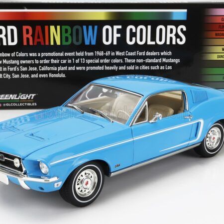 GREENLIGHT 1/18 FORD USA | MUSTANG FASTBACK COUPE 1968 - FORD RAINBOW OF COLORS | SIERRA BLUE