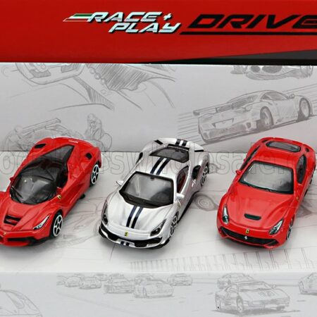 BURAGO 1/64 FERRARI | SET 5X 488 GTB - ENZO - 488 PISTA - F-12 BERLINETTA - LAFERRARI | RED SILVER