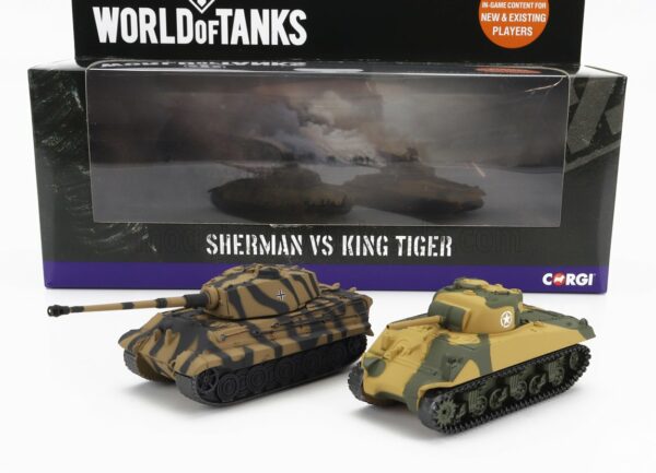 CORGI 1/87 TANK | SET 2X SHERMAN + KING TIGER 1945 | MILITARY CAMOUFLAGE