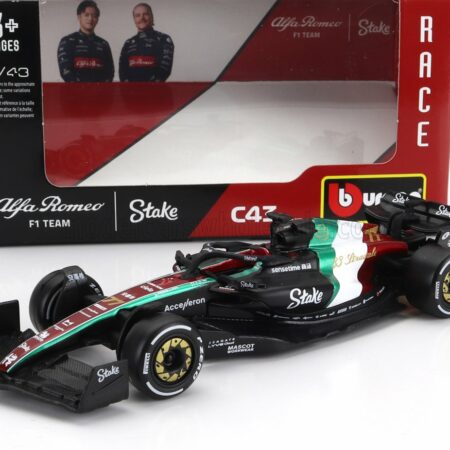 BURAGO 1/43 ALFA ROMEO | F1  C43 TEAM STAKE N 77 MONZA ITALY GP 2023 VALTTERI BOTTAS | BLACK RED WHITE GREEN