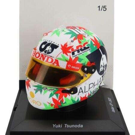 SPARK-MODEL 1/5 ARAI HELMET | F1  CASCO HELMET ALPHA TAURI AT04 TEAM ALPHA TAURI N 22 MONZA ITALY GP 2023 YUKI TSUNODA | WHITE GREEN RED