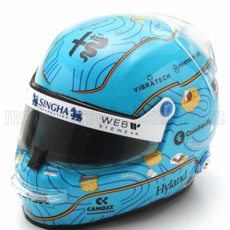 SPARK-MODEL 1/5 BELL HELMET | F1  CASCO HELMET ALFA ROMEO C43 TEAM STAKE N 77 BELGIUM GP 2023 VALTTERI BOTTAS | LIGHT BLUE