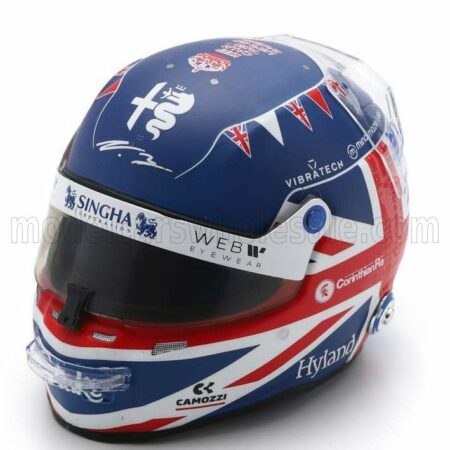 SPARK-MODEL 1/5 BELL HELMET | F1  CASCO HELMET ALFA ROMEO C43 TEAM STAKE N 77 BRITISH GP 2023 VALTTERI BOTTAS | BLUE RED WHITE