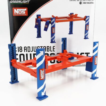 GREENLIGHT 1/18 ACCESSORIES | NOS GARAGE SET OFFICINA - PONTE SOLLEVATORE AUTO - FOUR POST LIFT | ORANGE BLUE