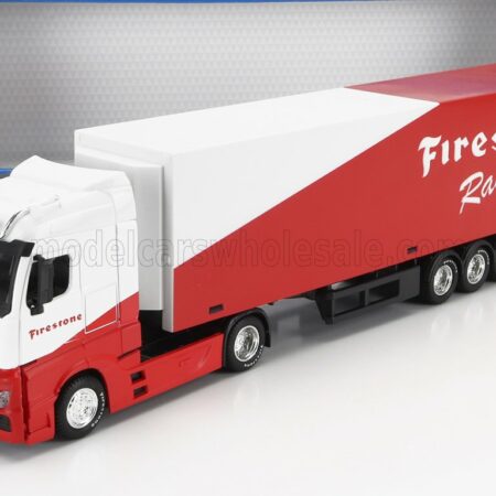 BURAGO 1/43 MERCEDES BENZ | ACTROS 2 GIGASPACE TRUCK FIRESTONE TIRES 2016 | WHITE RED