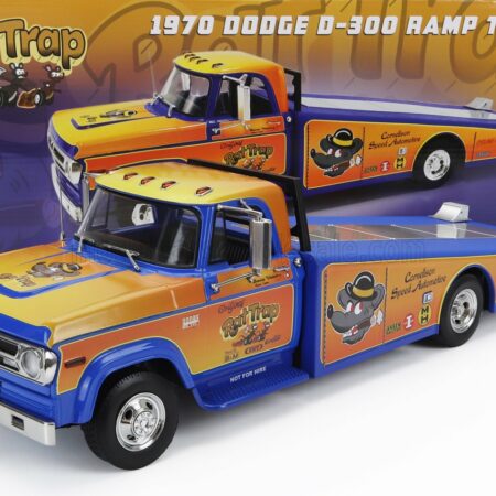 ACME-MODELS 1/18 DODGE | D-300 TRUCK RAMP CAR TRANSPORTER RAT TRAP 1970 | ORANGE BLUE