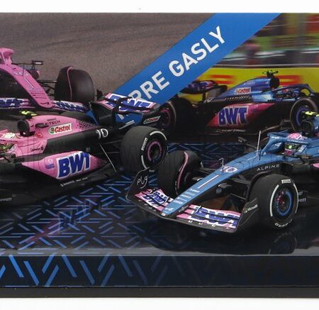 MINICHAMPS 1/43 ALPINE | SET 2X F1  A523 TEAM BWT ALPINE N 10 9th BAHRAIN GP 2023 + N 10 8th MIAMI GP 2023 PIERRE GASLY | BLUE BLACK PINK