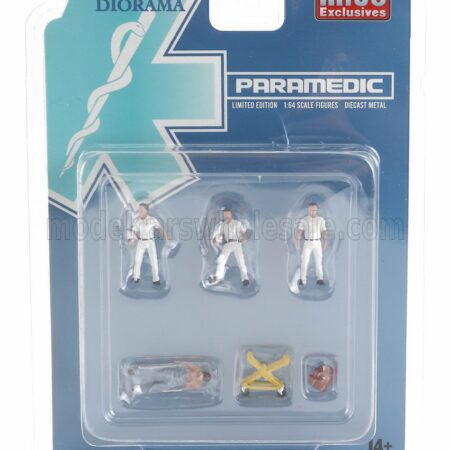 AMERICAN DIORAMA 1/64 FIGURES | SET 4X MAN PARAMEDIC - AMBULANCE - AMBULANZA | WHITE