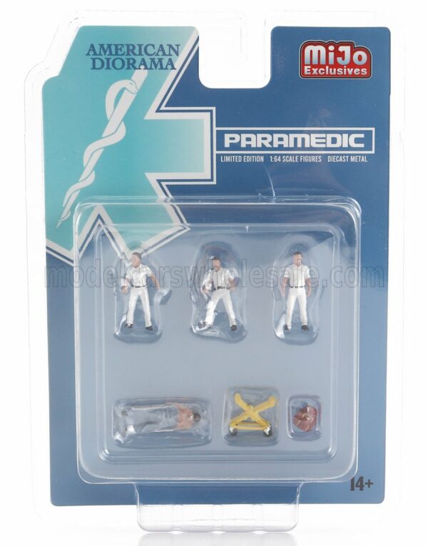 AMERICAN DIORAMA 1/64 FIGURES | SET 4X MAN PARAMEDIC - AMBULANCE - AMBULANZA | WHITE