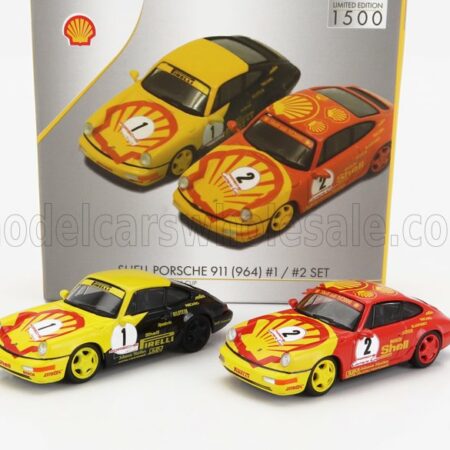 SPARK-MODEL 1/64 PORSCHE | SET 2X 911 964 N 1 CARRERA CUP SHELL PIRELLI 1991 W.KAUFMANN + N 2 CARRERA CUP SHELL TROPHY 1991 | YELLOW RED BLACK