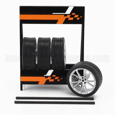 IXO-MODELS 1/18 ACCESSORIES | CAVALLETTO SUPPORTO 4X PNEUMATICI HYUNDAI - METAL RACK WITH 4X TYRES | SILVER BLACK