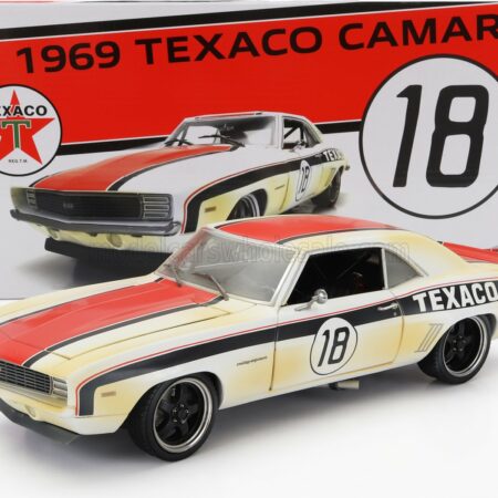 GMP 1/18 CHEVROLET | CAMARO RS COUPE N 18 TEXACO RACING 1969 | WHITE RED BLACK