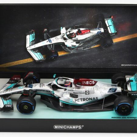 MINICHAMPS 1/18 MERCEDES GP | F1 W13E TEAM MERCEDES-AMG PETRONAS F1 N 63 5th MONACO GP 2022 GEORGE RUSSEL | SILVER GREEN