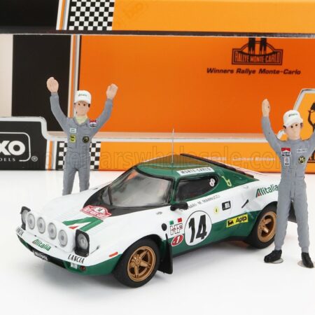 IXO-MODELS 1/43 LANCIA | STRATOS HF N 14 WINNER RALLY MONTECARLO 1975 WITH FIGURES SANDRO MUNARI - MARIO MANNUCCI | WHITE GREEN RED