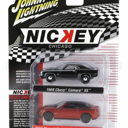 JOHNNY LIGHTNING 1/64 CHEVROLET | SET 2X CAMARO SS 1969 + ZL1 CABRIOLET CLOSED 2013 | BLACK RED