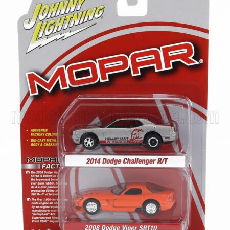 JOHNNY LIGHTNING 1/64 DODGE | SET 2X CHALLENGER R/T 2014 + VIPER SRT10 2008 | SILVER RED ORANGE